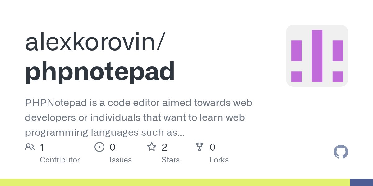 PHPNotepad's tweet card. PHPNotepad is a code editor aimed towards web developers or individuals that want to learn web programming languages such as PHP https://www.freewarefiles.com/PHPNotepad-_program_112361.html - ale...