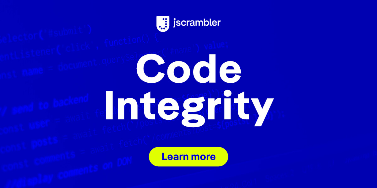Jscrambler's tweet card. Jscrambler's Code Integrity makes your JavaScript code resilient so it can't be read or copied. It fits into your compilation process with zero overhead.