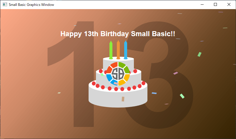 Small_Basic's tweet card. Today, October 23, 2021 is the 13th anniversary of Small Basic.  Happy birthday!