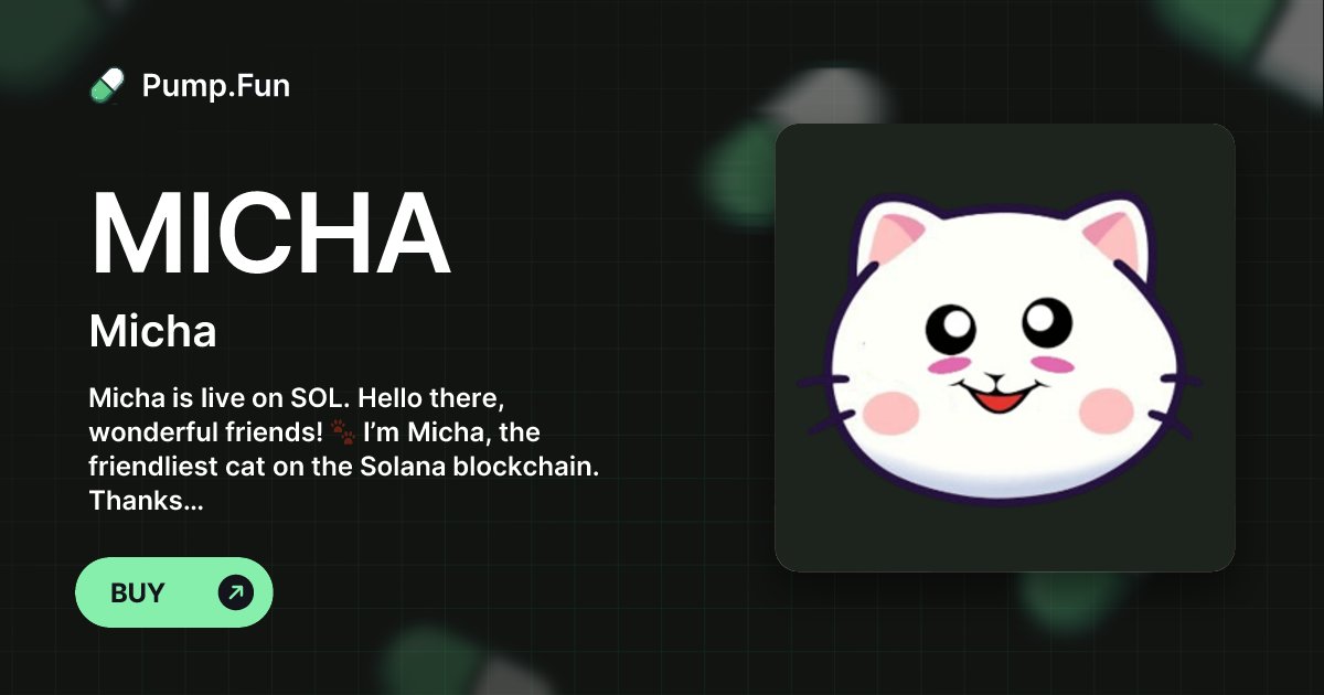 BitWisdomlabs's tweet card. Micha is live on SOL. Hello there, wonderful friends! 🐾 I’m Micha, the friendliest cat on the Solana blockchain. Thanks for visiting my little corner of the digital world. I’m always in a good mood,...