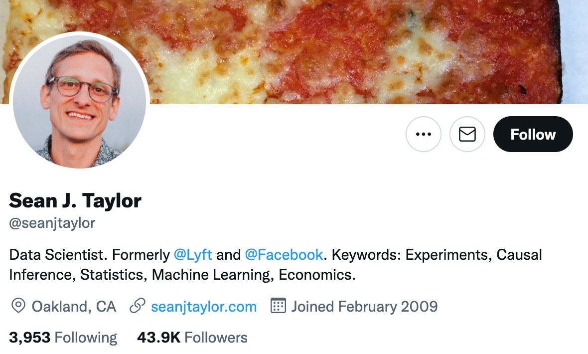 LED_Curator's tweet card. Sean Taylor, Data Science Manager at Facebook, Lyft has >10 years experience in this field and over 44K followers on Twitter. In this discussion, Sean describes how he built his network on Twitter,...