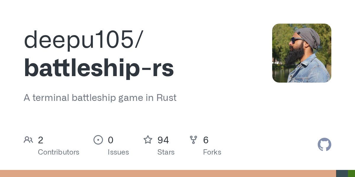 deepu105's tweet card. A terminal battleship game in Rust. Contribute to deepu105/battleship-rs development by creating an account on GitHub.