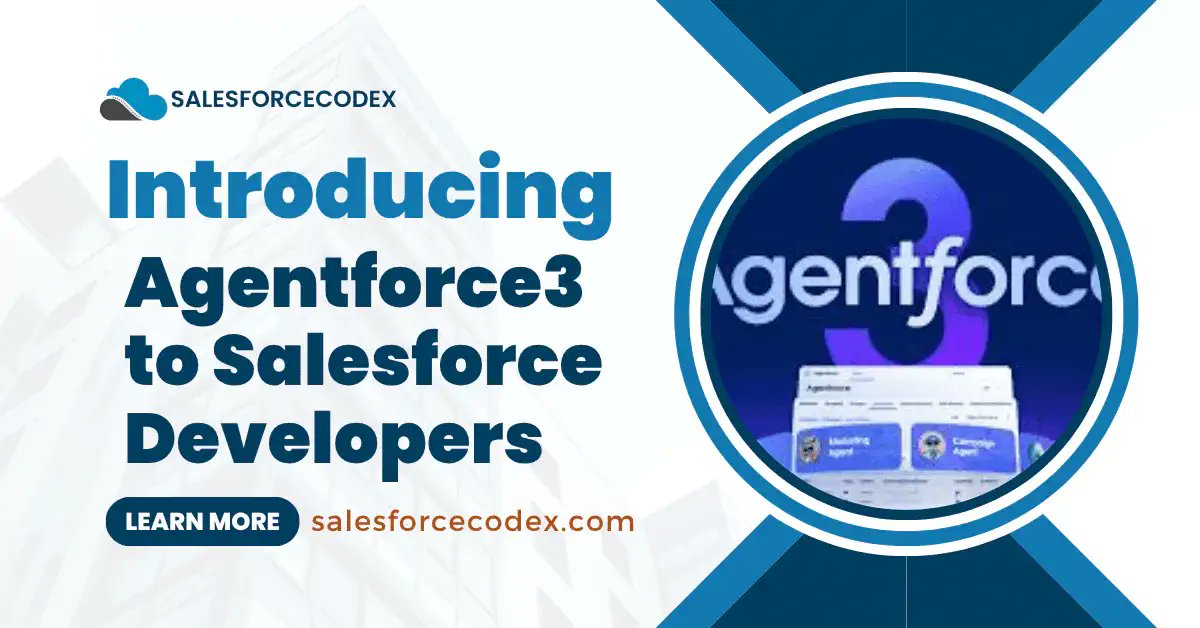 salesforcecodex's tweet card. Discover Salesforce Agentforce3: Empowering developers with AI tools, MCP integrations, and the Command Center. Boost your career with high-demand skills in 2025. Learn how to get started today!