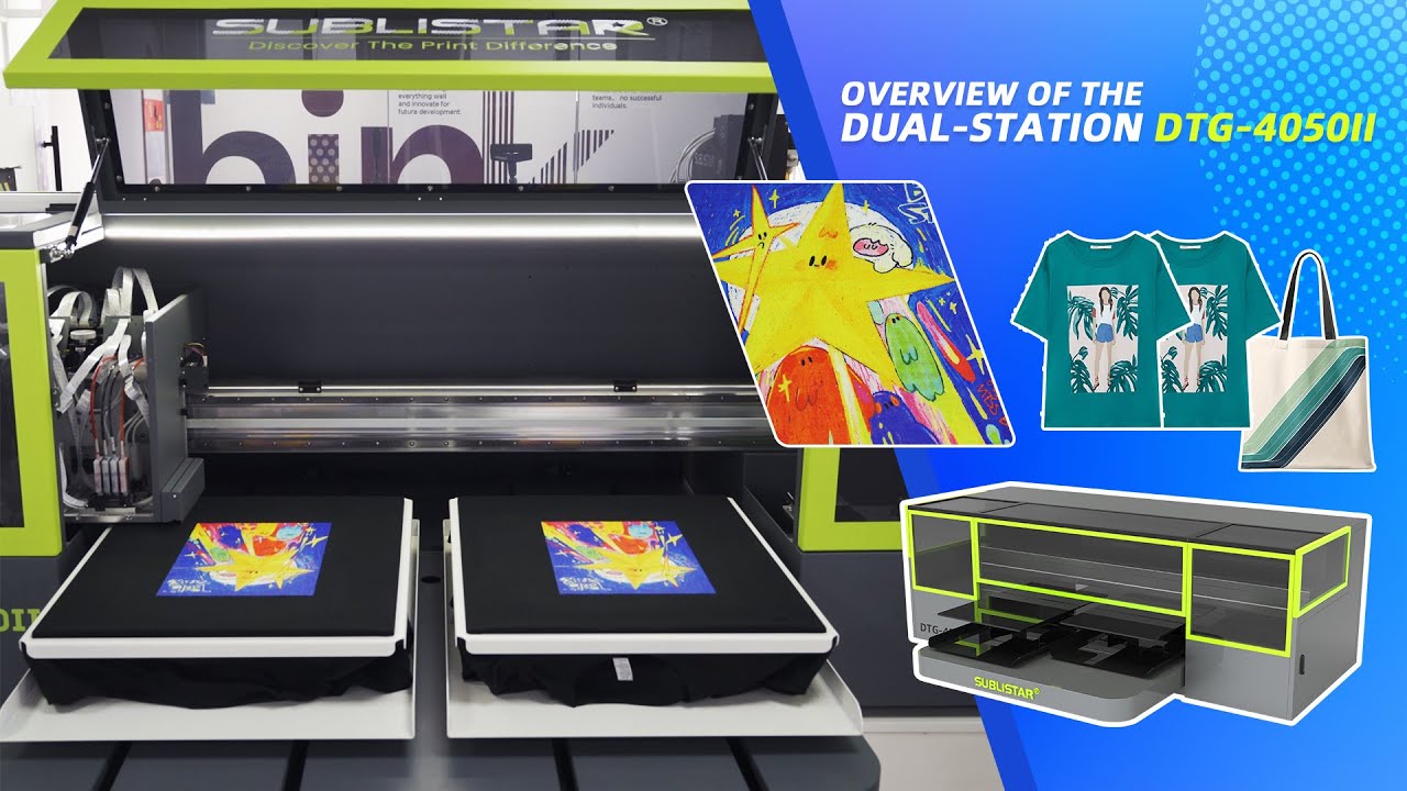 Sublistar_Tech's tweet card. DTG-4050II: Dual-Station Power for Faster, Smarter Garment Printing...
