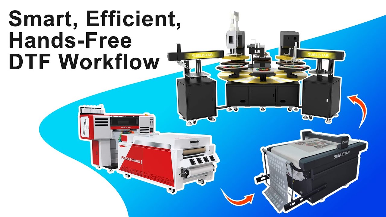 Sublistar_Tech's tweet card. Fully Automated DTF Heat Press Carousel in One Take | Smart, Effici...