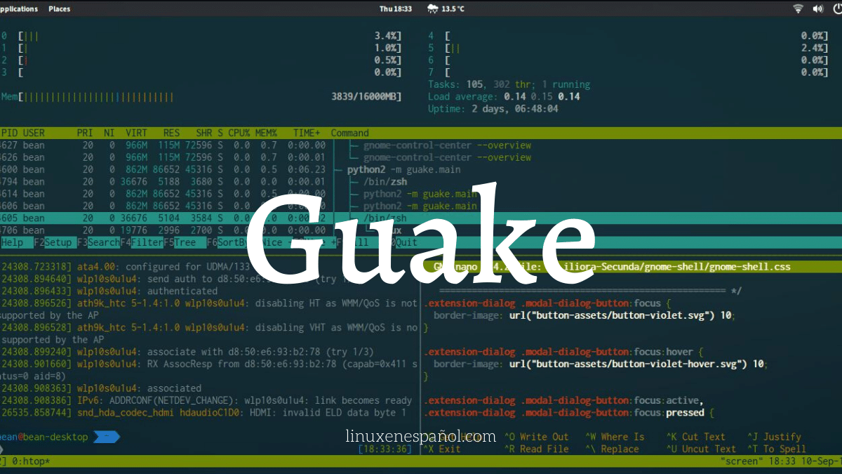 linux_espanol's tweet card. La versión 3.7.0 del terminal desplegable Guake se ha lanzado con la capacidad de establecer el fondo del terminal y el color de primer plano por pestaña