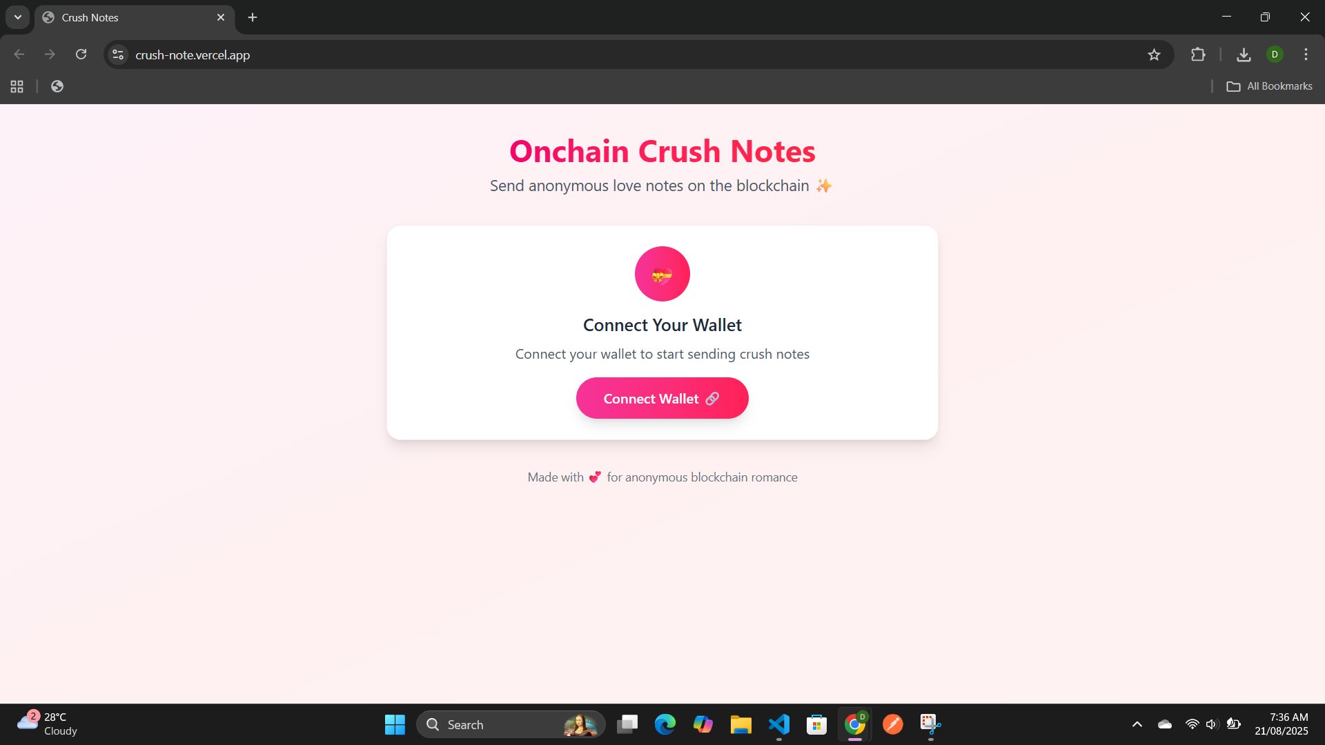 CrushNote298094's tweet card. Secret messages, stored forever on the blockchain.