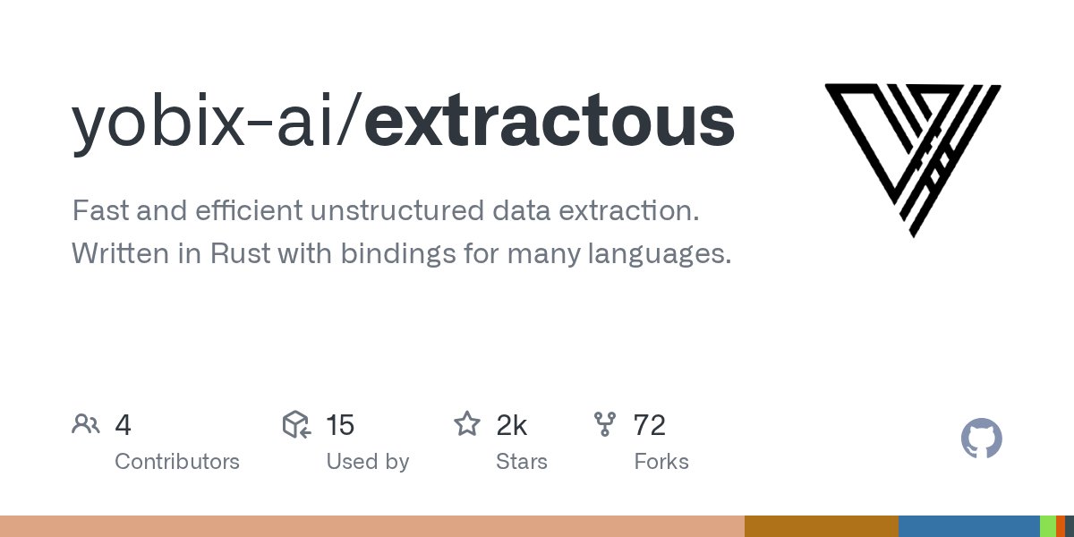 jskalc's tweet card. Fast and efficient unstructured data extraction. Written in Rust with bindings for many languages. - yobix-ai/extractous