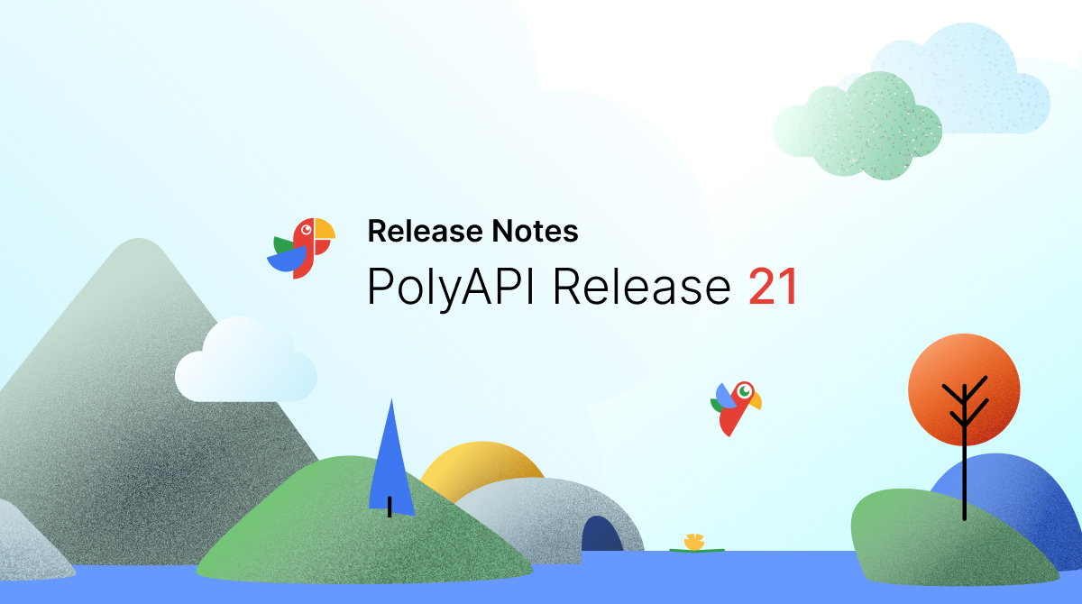 GetPolyAPI's tweet card. PolyAPI Release 21 adds schema support, async server functions, enum fixes, public replication, and major improvements to Canopy UI.