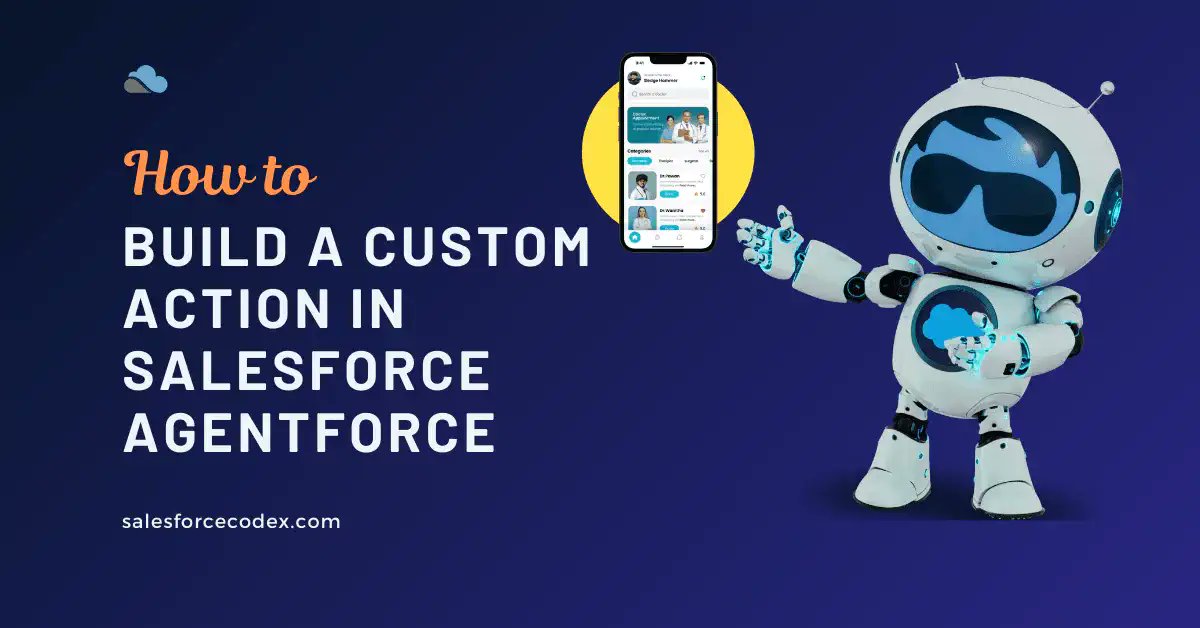 salesforcecodex's tweet card. Learn how to build a Salesforce Agentforce custom action for patient appointment scheduling using Apex and Health Cloud for healthcare automation.