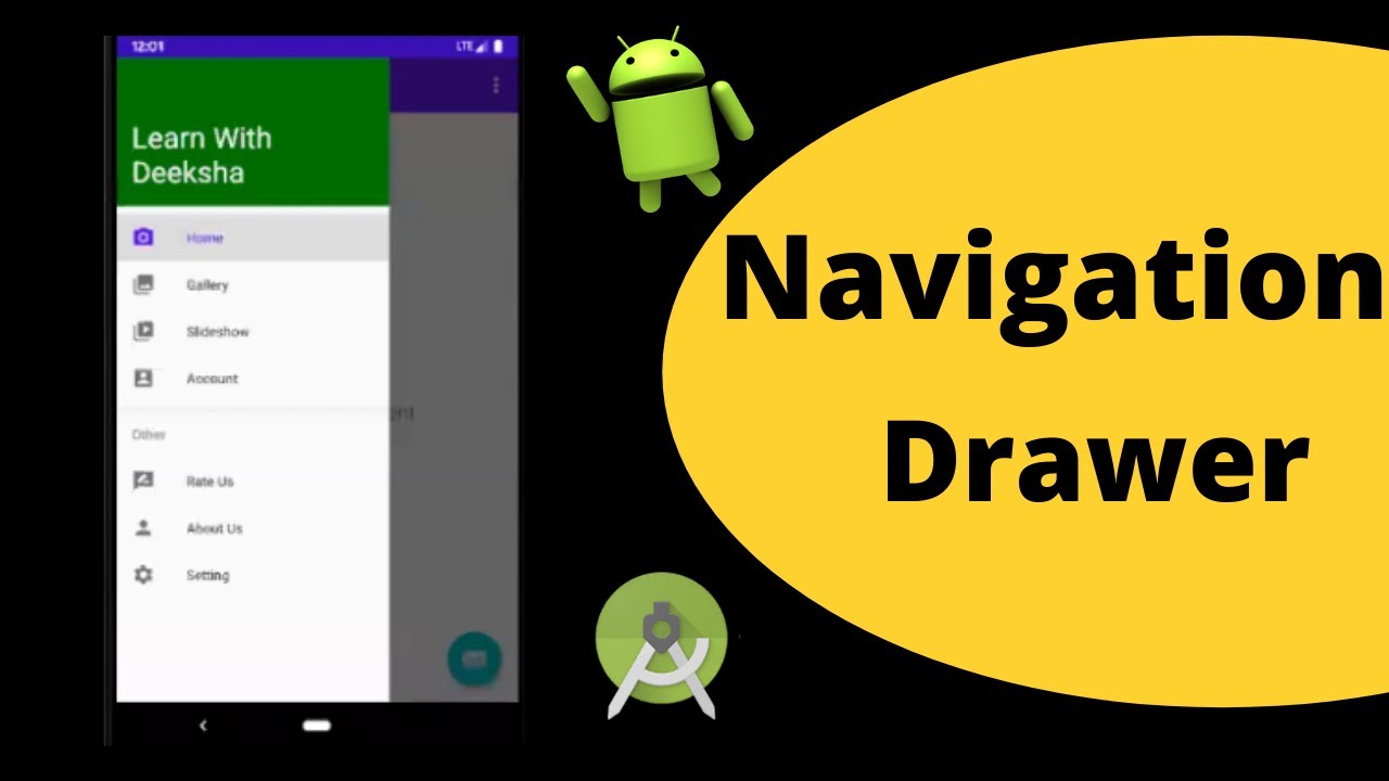 AndroidLearnin1's tweet card. Navigation Drawer with Fragments In Android | Java | Android Studio...