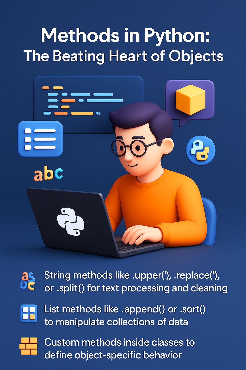 moghadassii's tweet card. 🎯 Methods in Python: The Beating Heart of Objects In Python programming, methods are essentially functions that belong to a specific object. They allow us to perform certain actions on data, without...