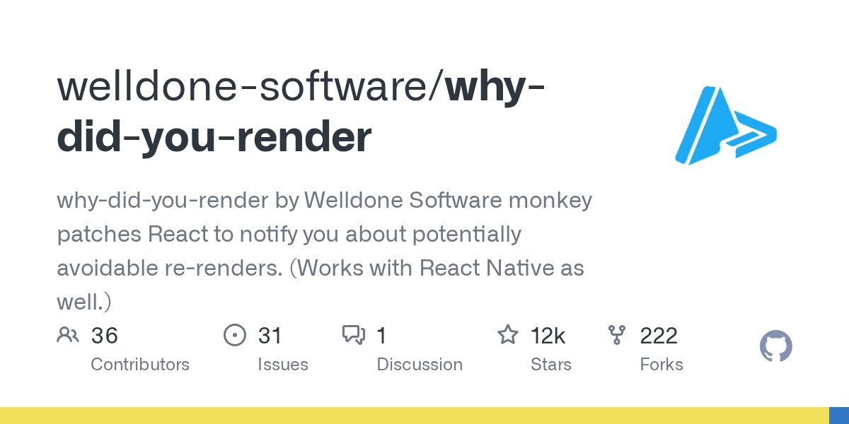 RunJS_app's tweet card. why-did-you-render by Welldone Software monkey patches React to notify you about potentially avoidable re-renders. (Works with React Native as well.) - welldone-software/why-did-you-render