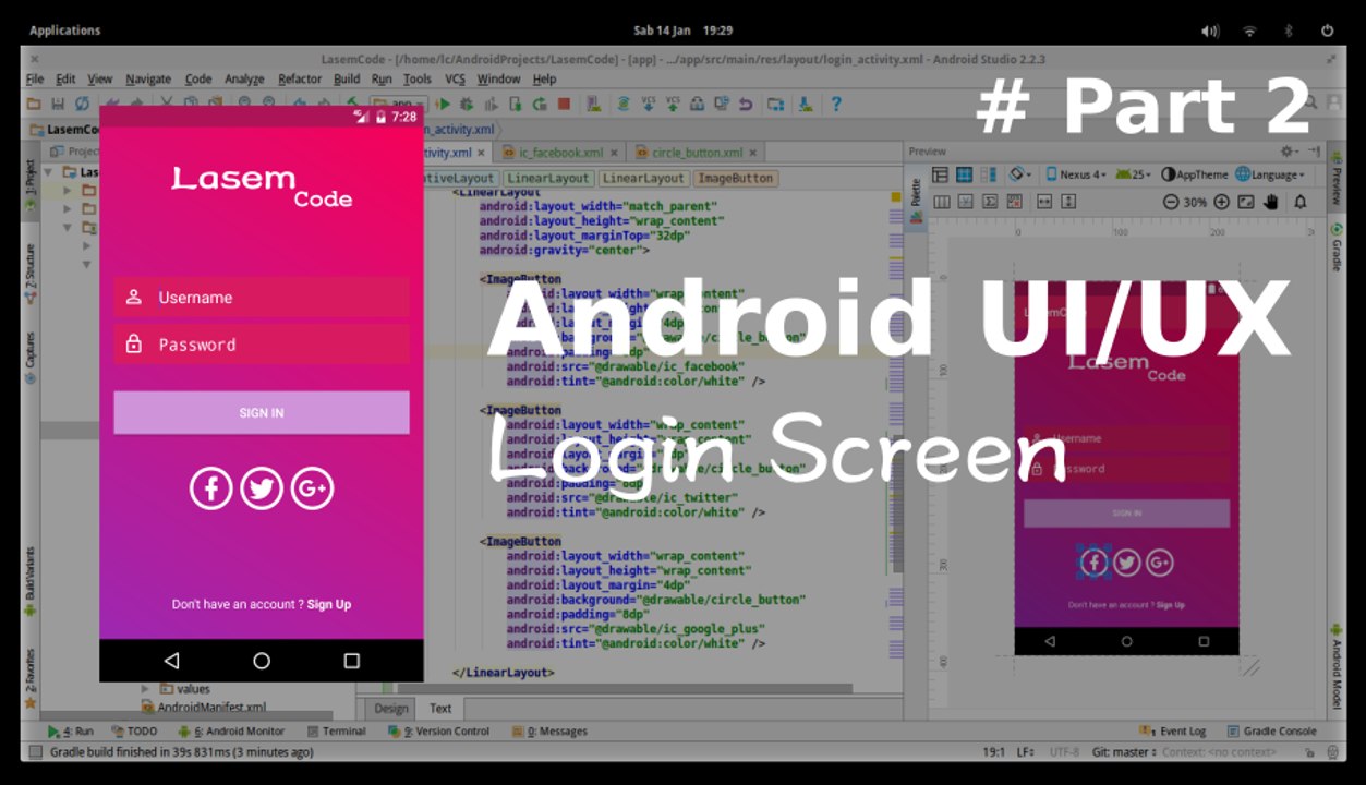 lasemcode's tweet card. Android Login Interface Part 2 - Android UI - Video Dailymotion