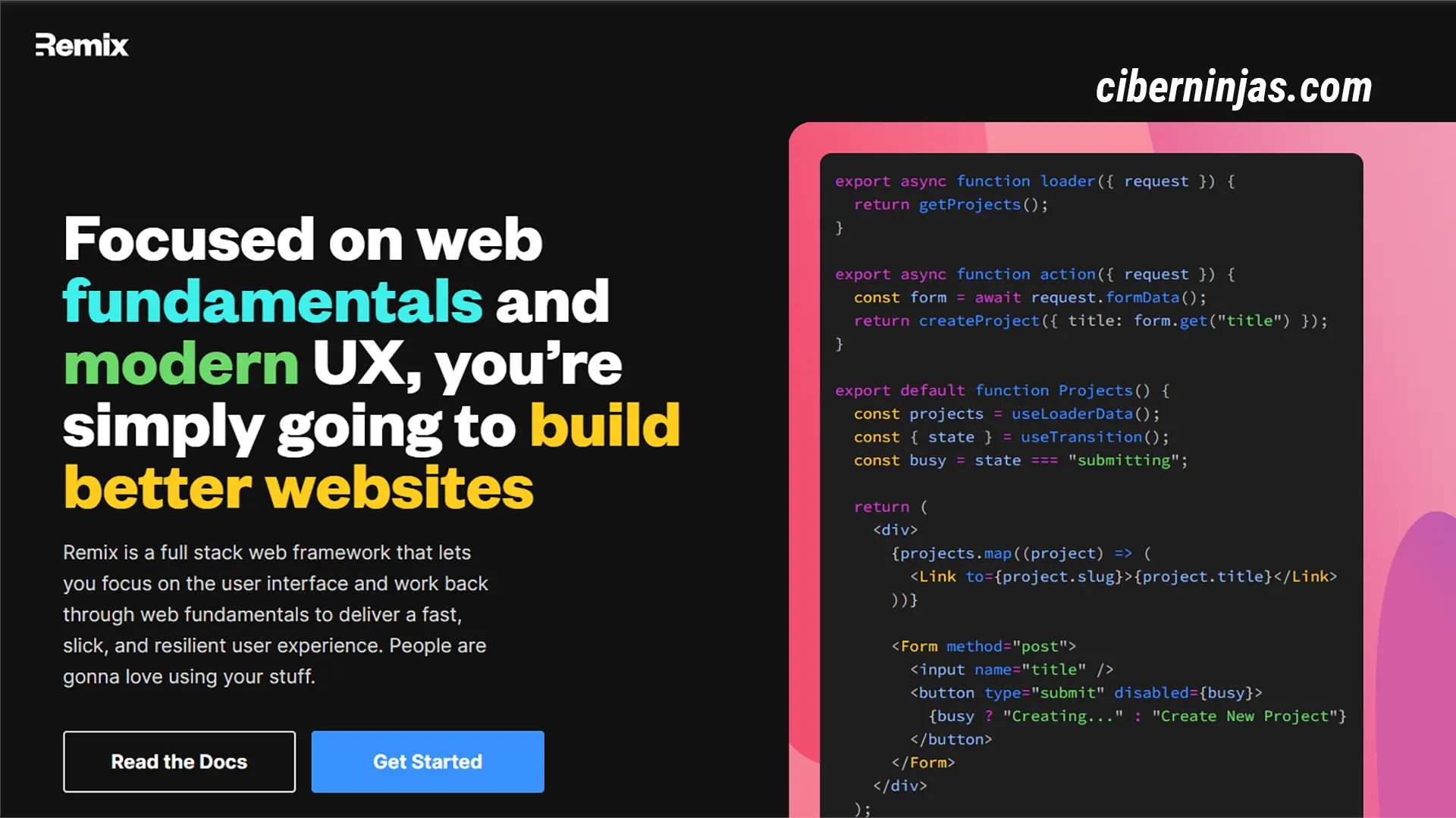 ciberninjas's tweet card. Remix es un framework web de pila completa basado en React que permite al usuario concentrarse en la interfaz de usuario y trabajar a través de los