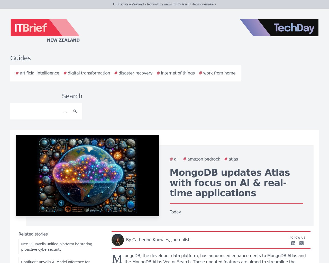 managetech_inc's tweet card. 開発者データ プラットフォームの MongoDB は、MongoDB Atlas と MongoDB Atla