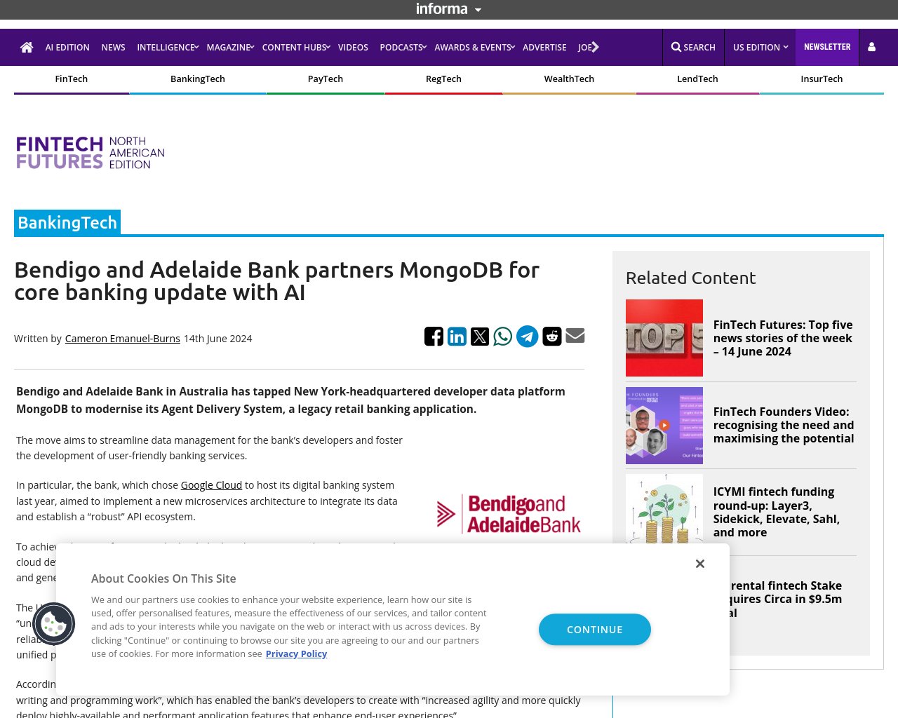 managetech_inc's tweet card. 豪州のBendigo and Adelaide Bankが、レガシーの小売銀行アプリケーションであるAgent