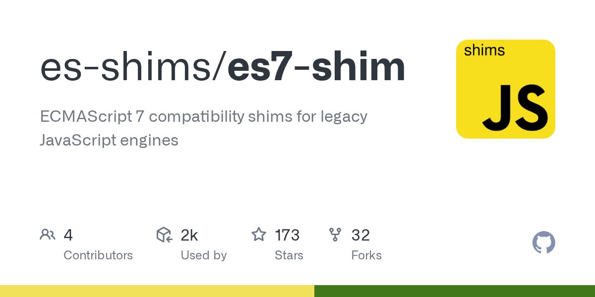 EcmaScript7's tweet card. ECMAScript 7 compatibility shims for legacy JavaScript engines - GitHub - es-shims/es7-shim: ECMAScript 7 compatibility shims for legacy JavaScript engines