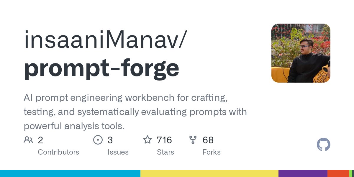 nshntarora's tweet card. AI prompt engineering workbench for crafting, testing, and systematically evaluating prompts with powerful analysis tools. - insaaniManav/prompt-forge