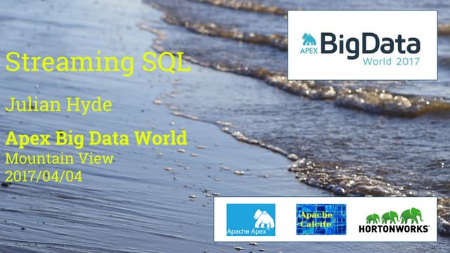 julianhyde's tweet card. Streaming SQL
