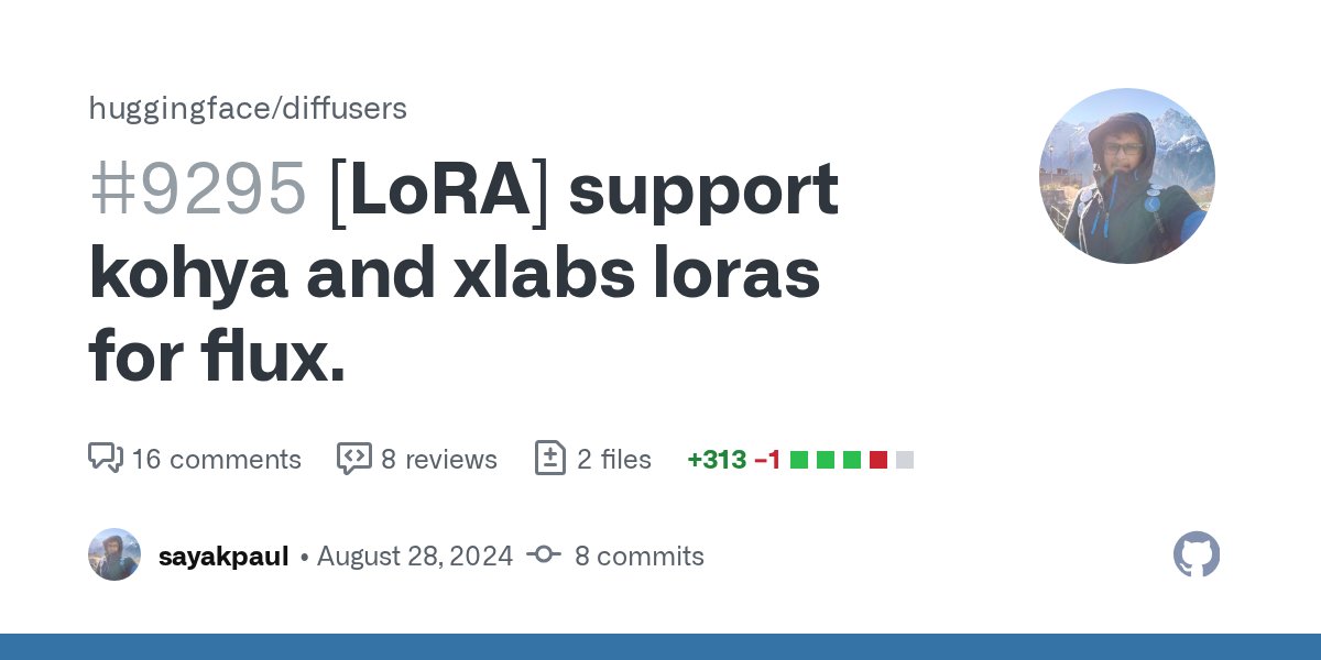 RisingSayak's tweet card. What does this PR do? Fixes #9291. Fixes #9292 (potentially). @apolinario does this work for you? I decided to reuse https://github.com/kohya-ss/sd-scripts/blob/sd3/networks/convert_flux_lora.py (w...