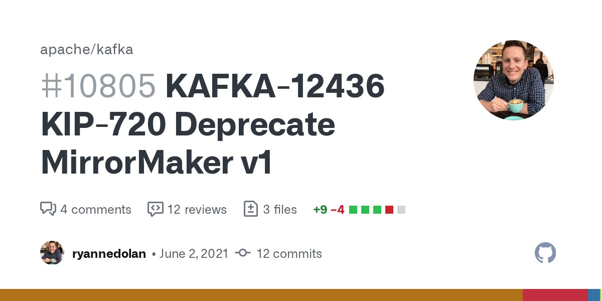 DolanRyanne's tweet card. Per KIP-720, add deprecation warnings to legacy mirror maker.