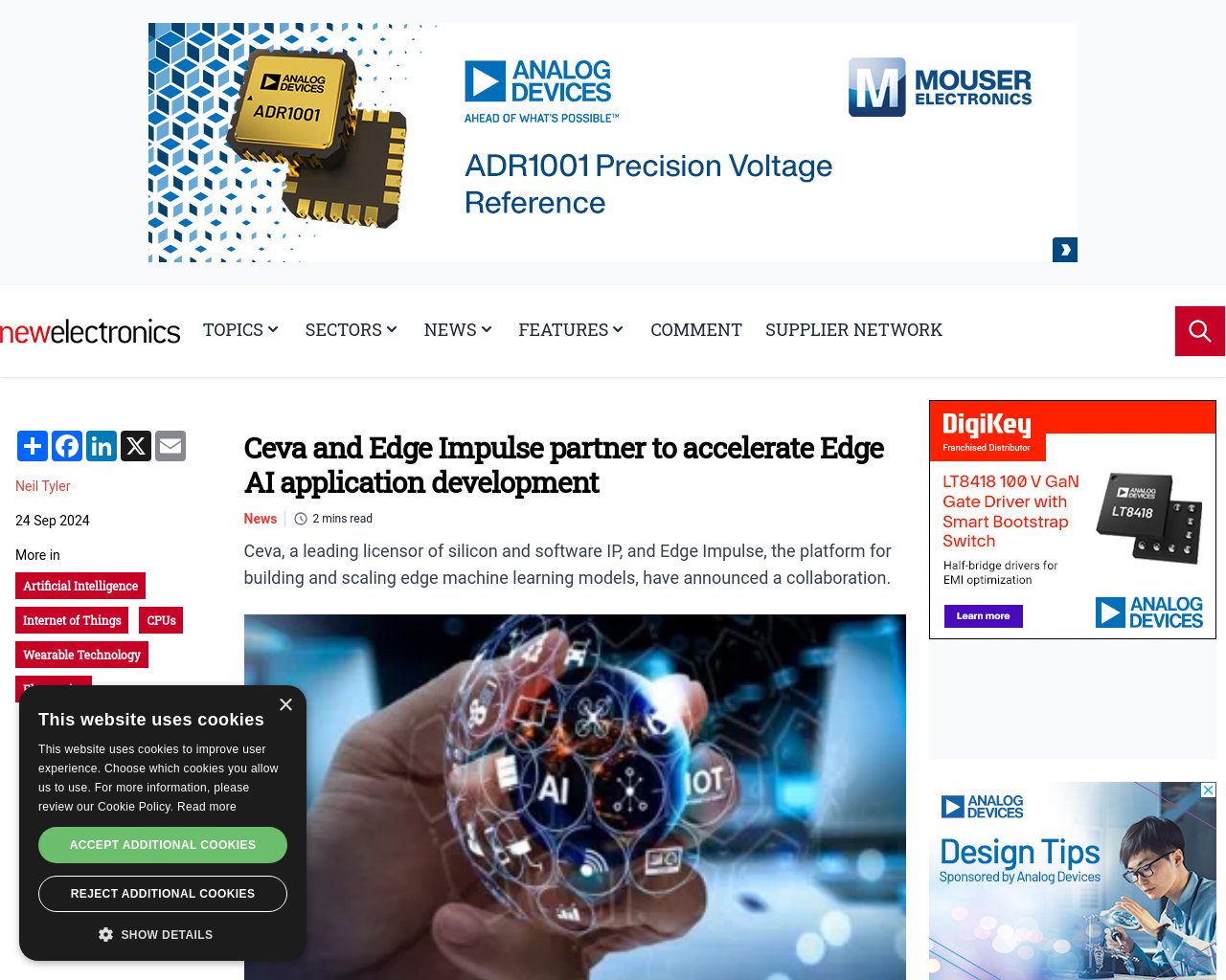 managetech_inc's tweet card. CevaとEdge Impulseは、Ceva-NeuPro-Nano NPUsを組み合わせるための連携を発表