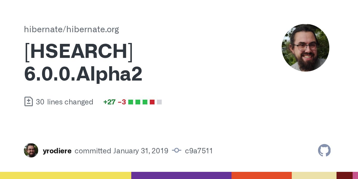 hibernate_dev's tweet card. [HSEARCH] 6.0.0.Alpha2 · hibernate/hibernate.org@c9a7511