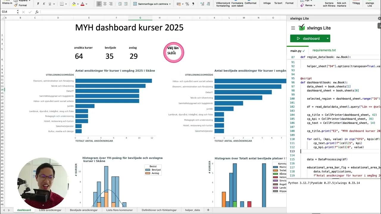 felixzumstein's tweet card. xlwings lite demo - creating a dashboard in excel using python