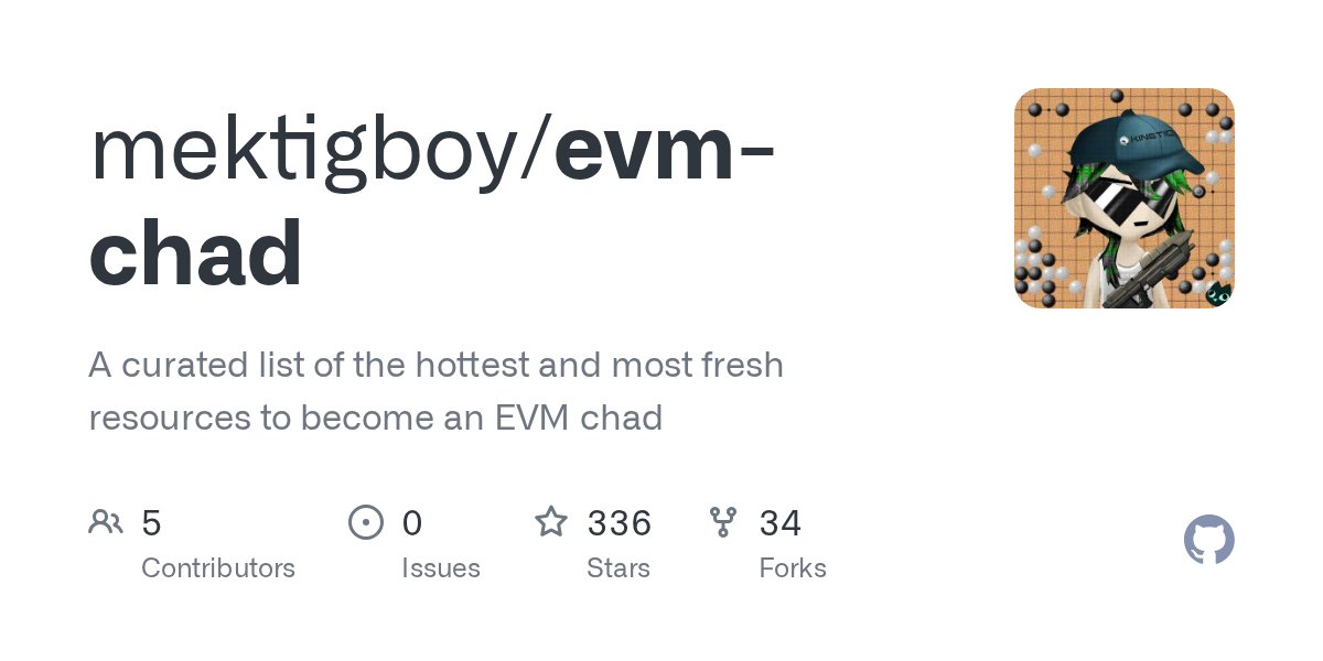 mektigboy's tweet card. A curated list of the hottest and most fresh resources to become an EVM chad - mektigboy/evm-chad