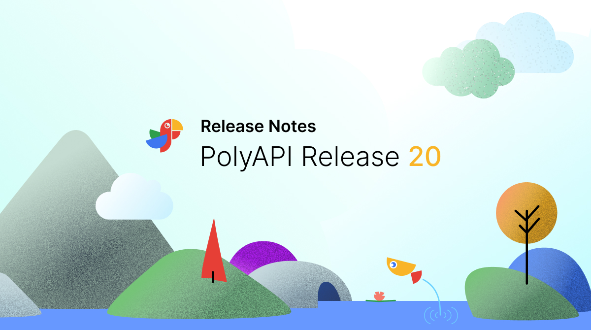GetPolyAPI's tweet card. PolyAPI Release 20 enhances API management with improved debugging, lifecycle states, SSO support, and AI-driven developer tools.
