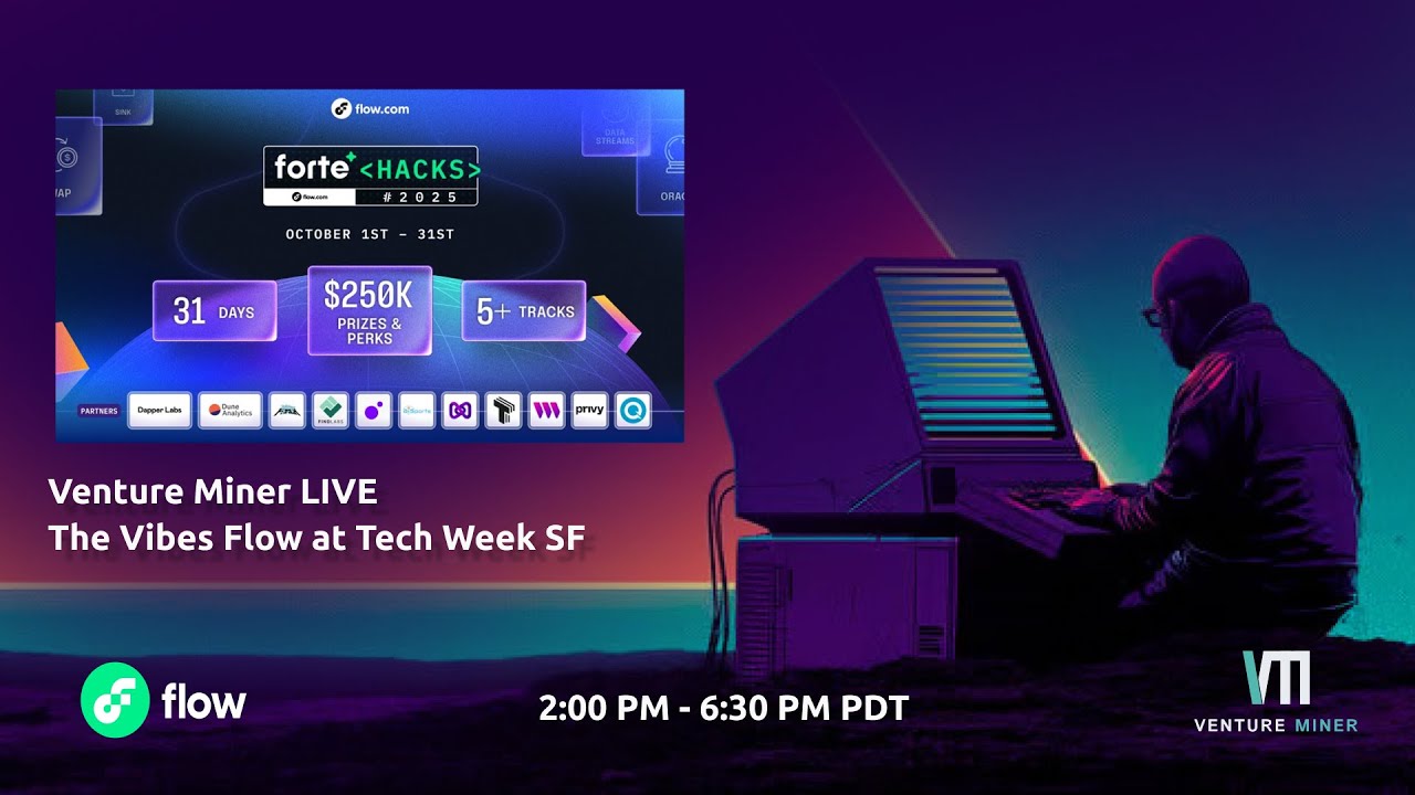 0xSerag's tweet card. Venture Miner LIVE | The Vibes Flow at Tech Week SF