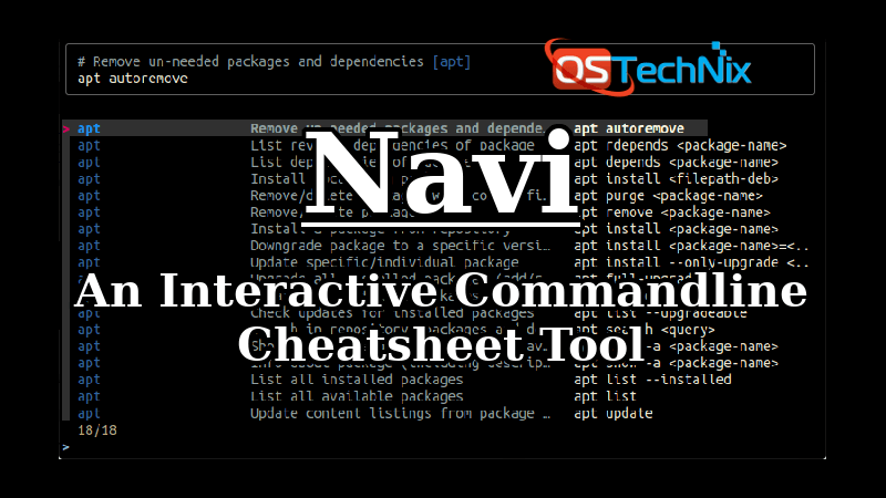 ostechnix's tweet card. Navi is an interactive commandline cheatsheet tool. Navi provides a list of examples for a given command and skips all other text parts.