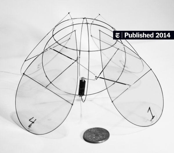 stevenstrogatz's tweet card. Two scientists have developed a small, hovering, flapping-wing flying machine that looks for all the world like a flying jellyfish.