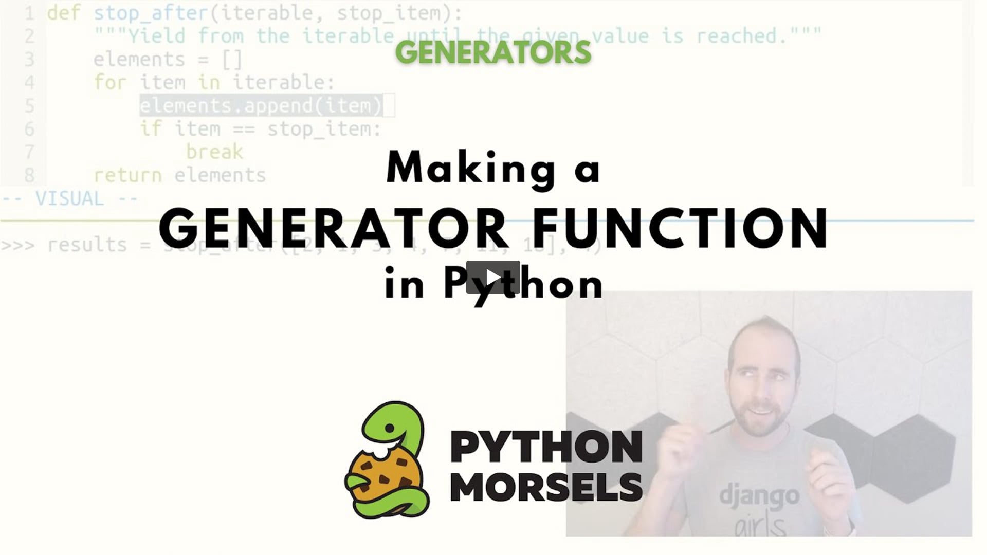 PythonMorsels's tweet card. Have a function that returns a list? You may be able to turn it into a generator function by replacing the append calls with yield statements.