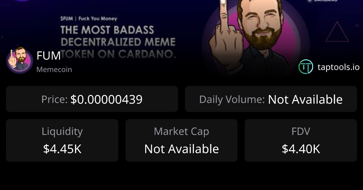 Sub_zeroToken's tweet card. The current real-time price of FUM/USD stands at 0.00000439 USD, with a 24-hour trading volume of 0 USD.