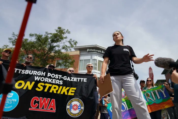 HanaaTameez's tweet card. "If you want something out of your crappy news company, you're going to have to go fight for it yourself out on the picket line.”
