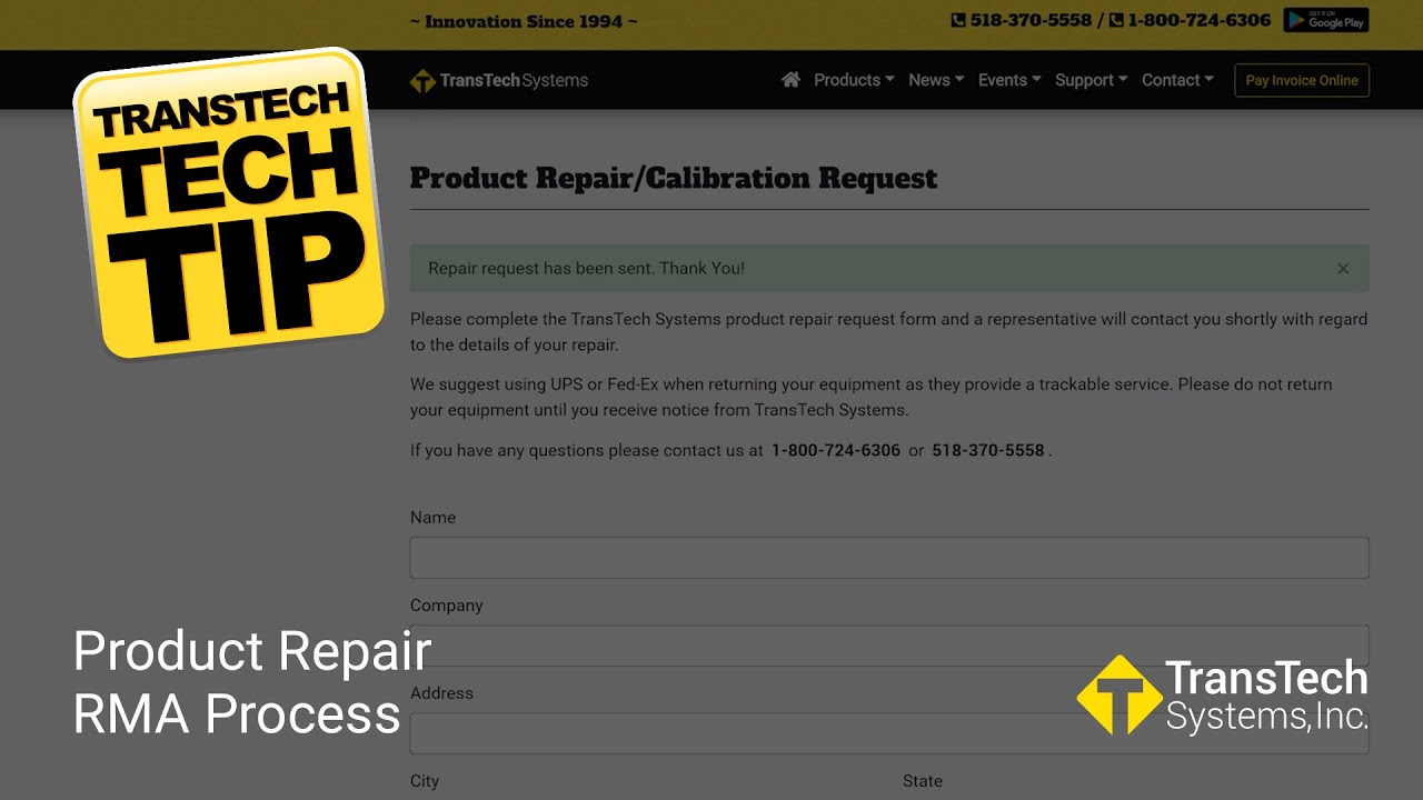 TransTechSystem's tweet card. Product Repair RMA Process