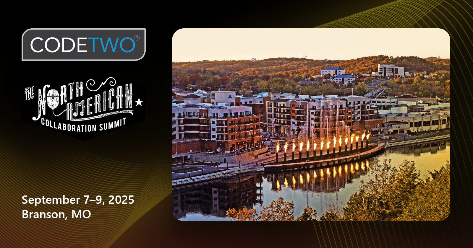 CodeTwoSoftware's tweet card. From September 7–9, CodeTwo took part in the NACS 2025 event in Branson, MO, presenting email signature management tools for Microsoft 365.