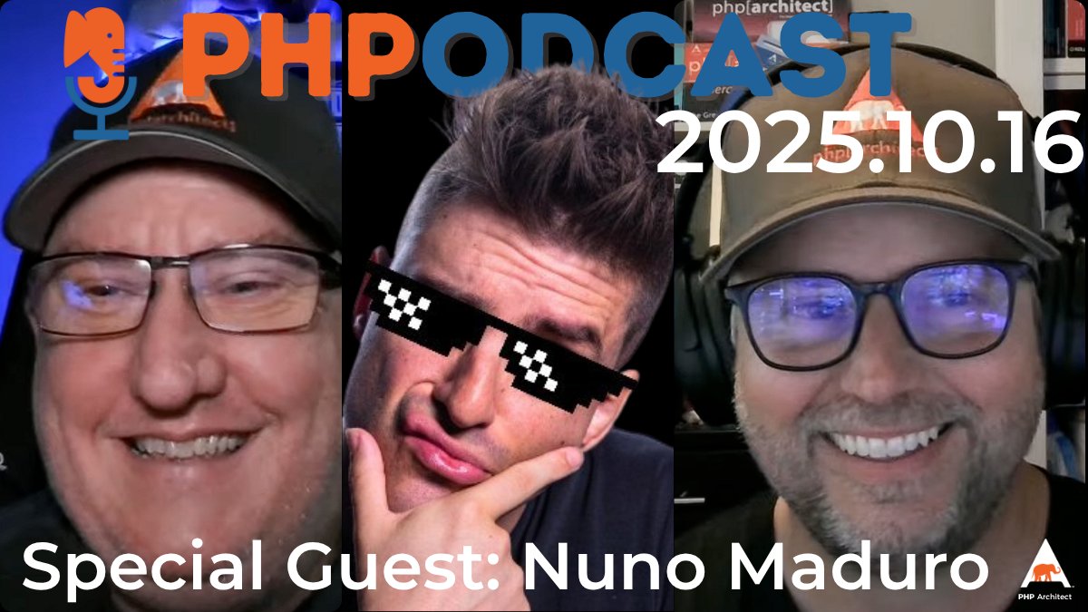 phparch's tweet card. ﻿﻿ In this special live episode of The PHP Podcast, hosts Eric Van Johnson and John Congdon welcome the legendary Nuno Maduro from the Laravel Core Team — live and in person! This episode is packed...