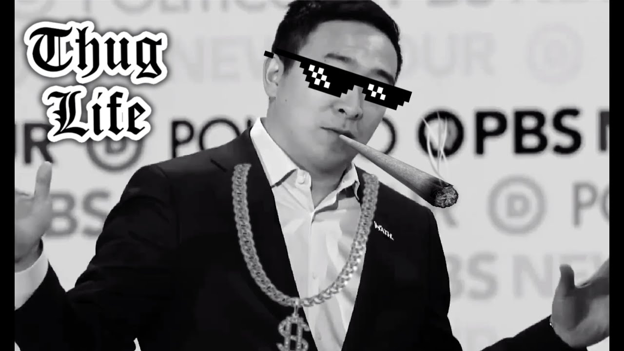 Yangsterclub's tweet card. Andrew Yang's thug life moment from 6th Democratic Debate