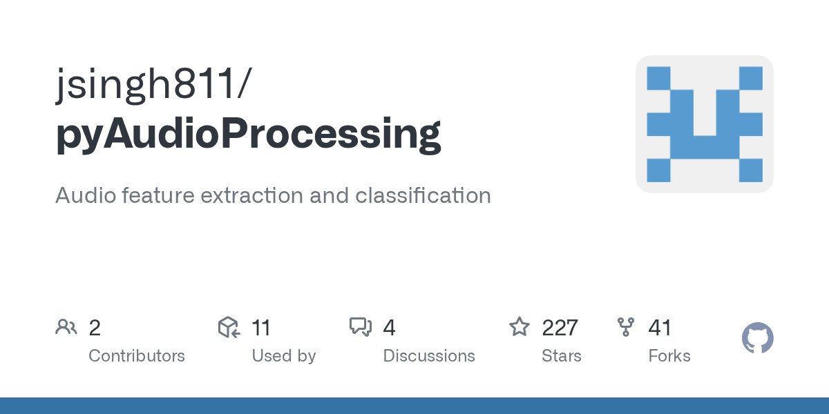 JyotikaSingh_'s tweet card. Audio feature extraction and classification. Contribute to jsingh811/pyAudioProcessing development by creating an account on GitHub.