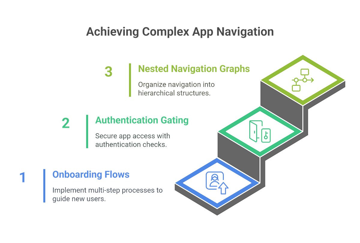 BackToCoding's tweet card. Learn nested navigation graphs, conditional onboarding/auth flows, and back-stack control in Jetpack Compose.
