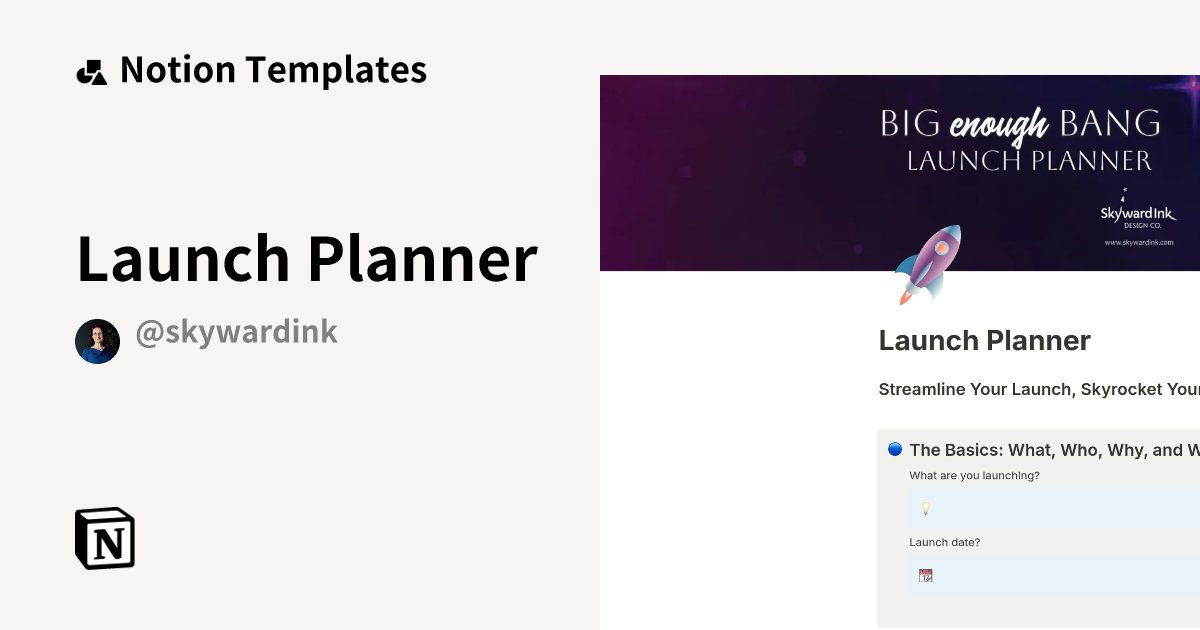 notiontemplate_'s tweet card. Tired of launch checklists that make you feel overwhelmed before you even begin? The Big Enough Bang Launch Checklist is different. This template combines essential launch planning with built-in...
