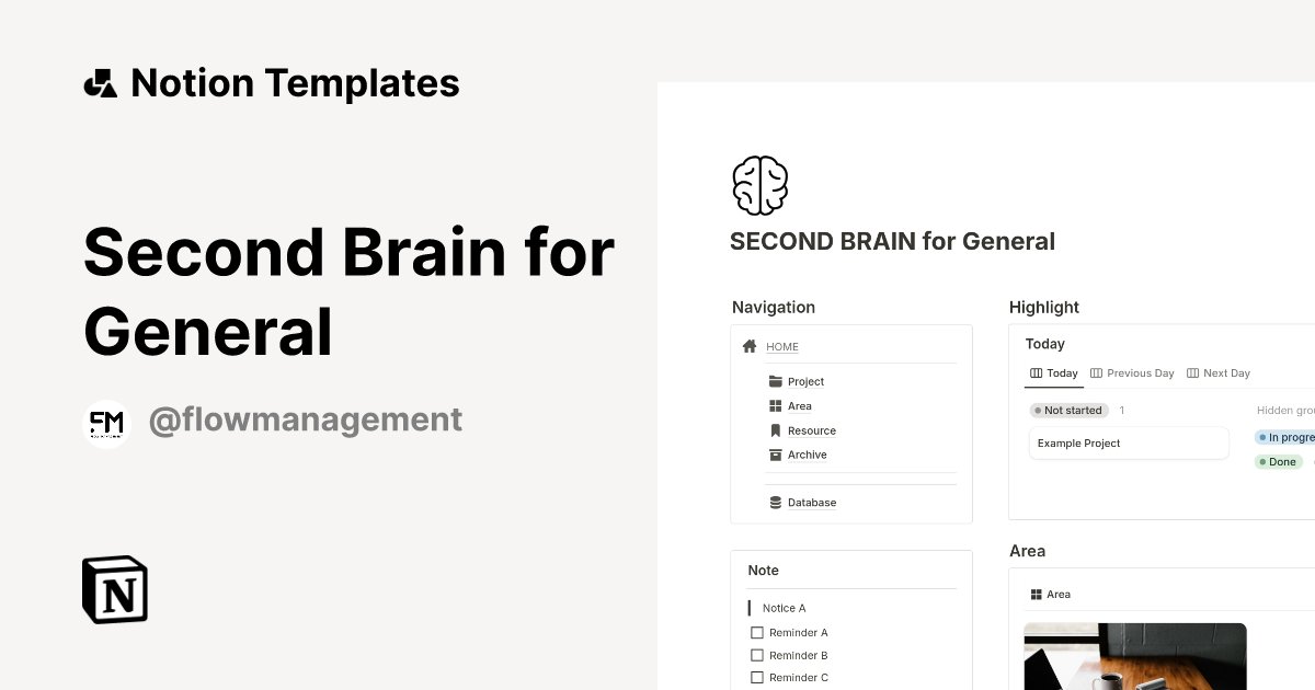 notiontemplate_'s tweet card. “Turn life’s chaos into an organized, manageable system with the Second Brain Template. Powered by the efficient PARA method, it streamlines projects, goals, resources, and key information. Complete...