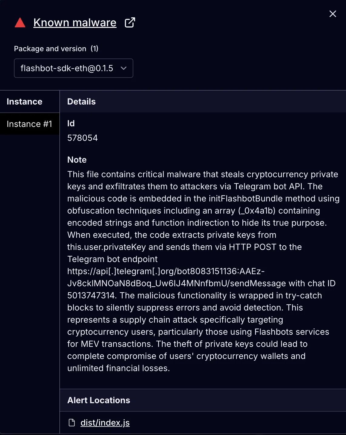 TweetThreatNews's tweet card. Socket’s Threat Research Team discovered four malicious npm packages published by the alias flashbotts that impersonate Flashbots tooling and exfiltrate private keys and mnemonic seeds to a Telegram...