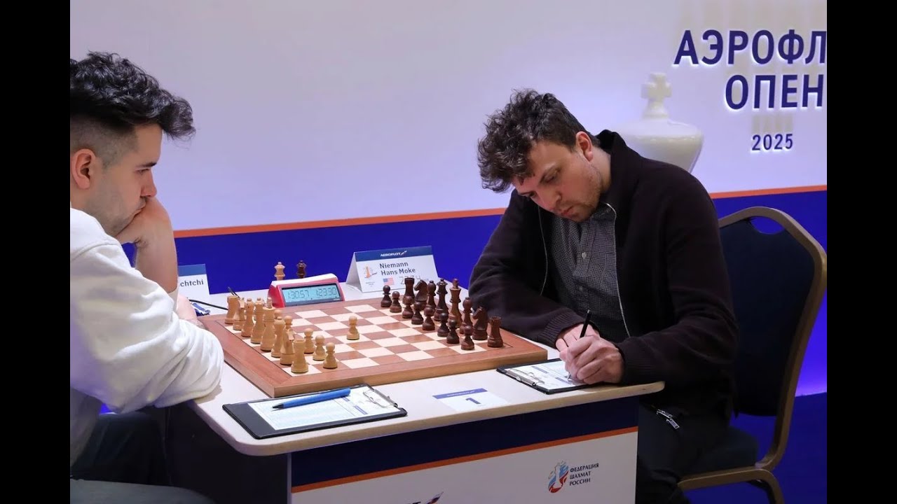 ChessCompiled's tweet card. NEPO SHOWDOWN WITH HANS !! - 2025 Aeroflot Open Rd 7,8 Recap
