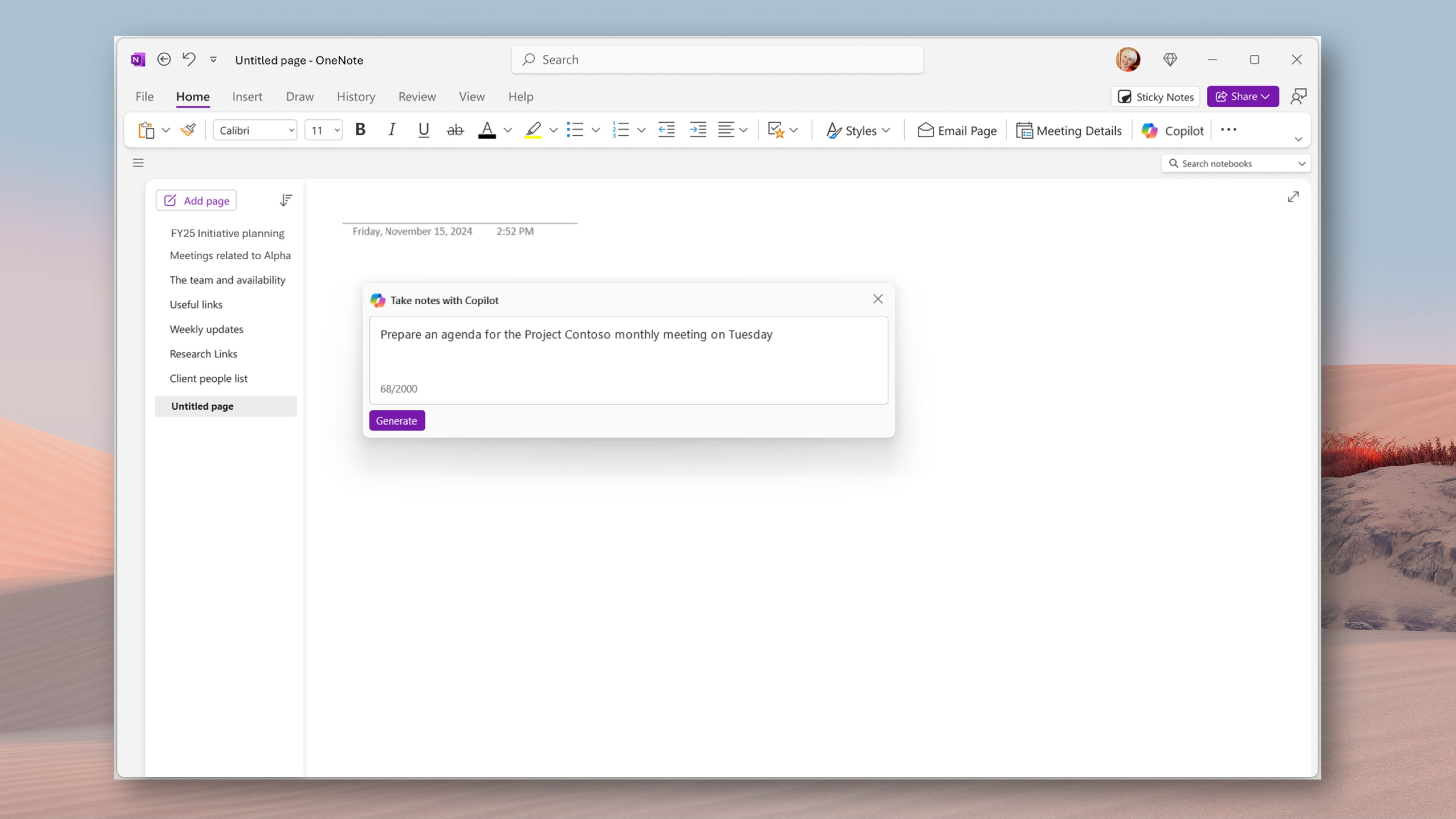Msft365Insider's tweet card. The new Take notes with Copilot feature for personal notebooks in OneNote on Windows helps you gather and create notes directly on the page using natural...