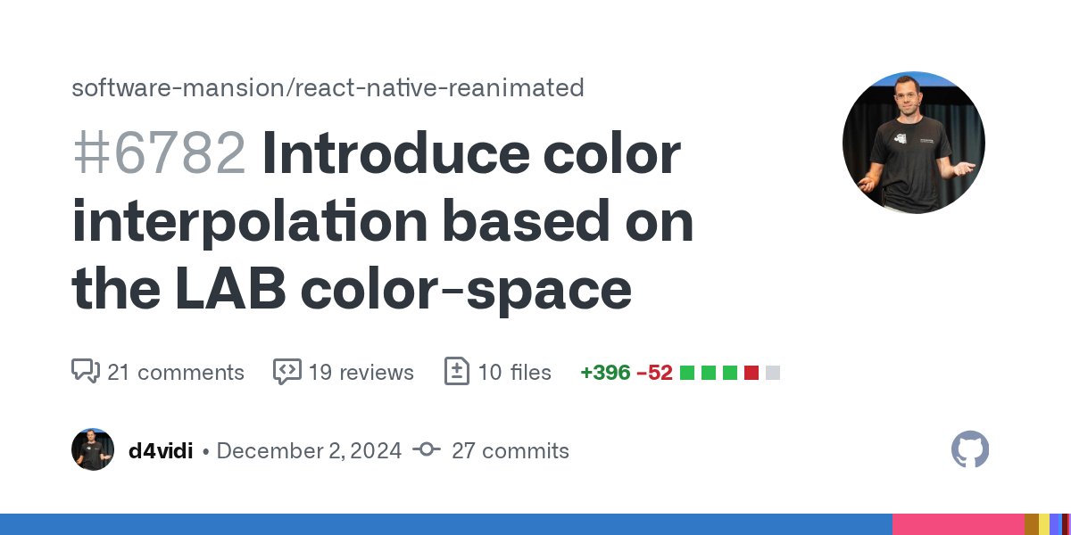 d4vidia's tweet card. Summary In this PR, I've introduced color interpolation based on the OKLAB color space. (image credit: ColorAide) Details OKLAB is derived from CIELAB - both considered improvements compa...