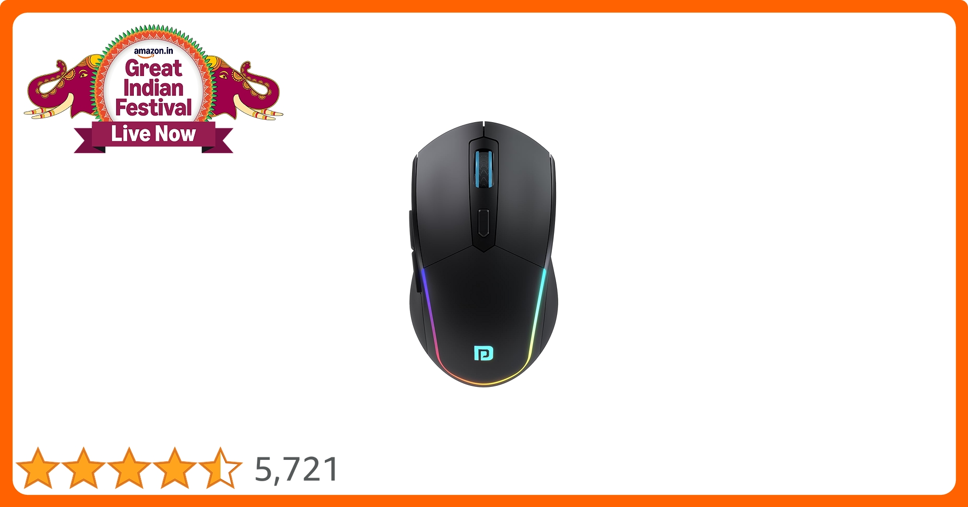 DealsinIND's tweet card. Portronics Toad One Bluetooth Mouse with 2.4 GHz & BT 5.3 Dual Wireless, 6 Buttons, Rechargeable, RGB Lights, Connect 3 Devices, Ergonomic Design for Laptop, Smartphone, Tablet (Black)